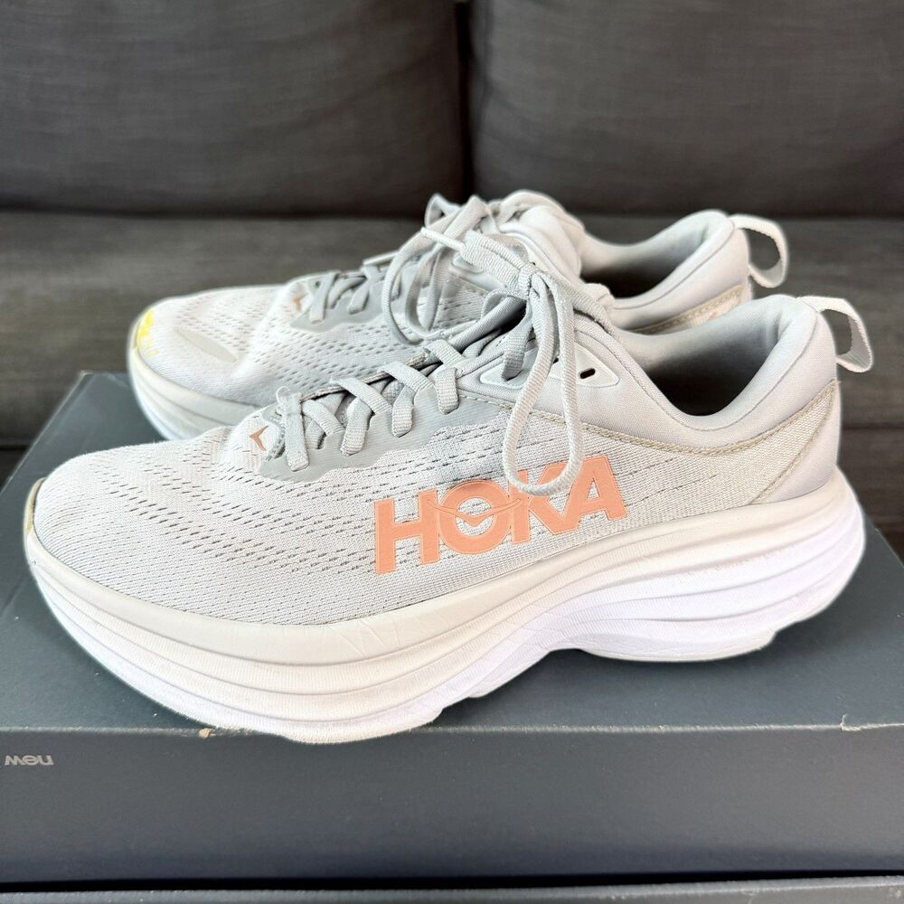 Hoka One One Bondi 8 MIst Gray Running Sneakers 1127952 HMLR Womens Size 9